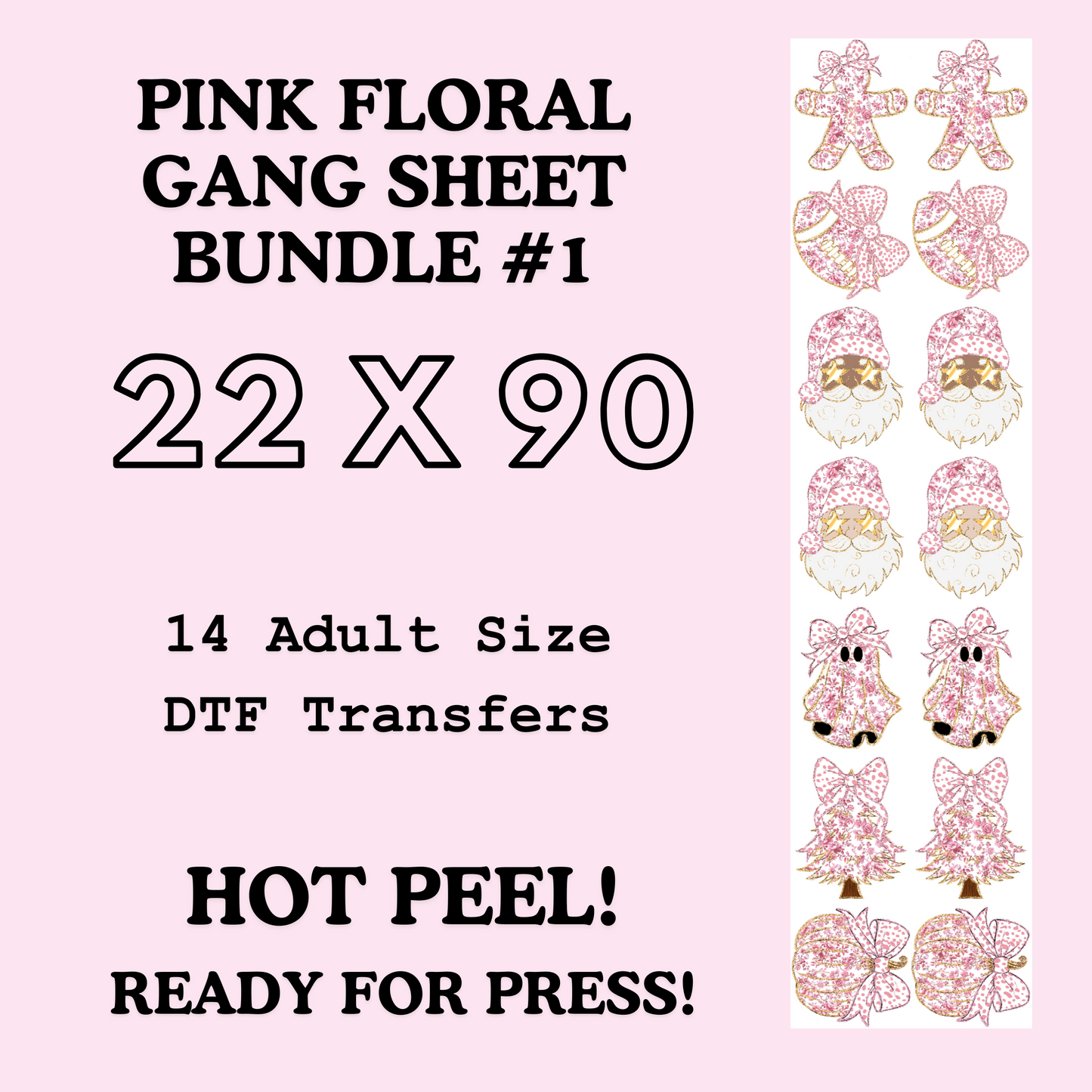 Pink Floral Coquette Bow Gang Sheet Bundle 1