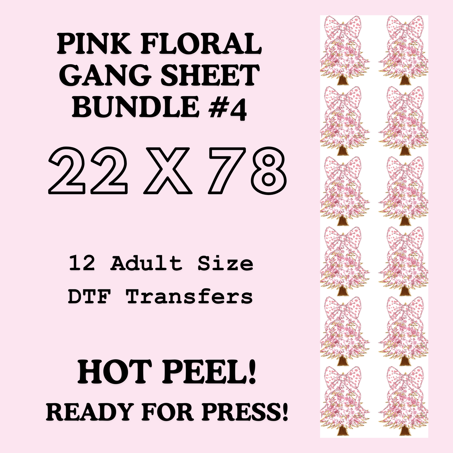 Pink Floral Coquette Bow Gang Sheet Bundle 4