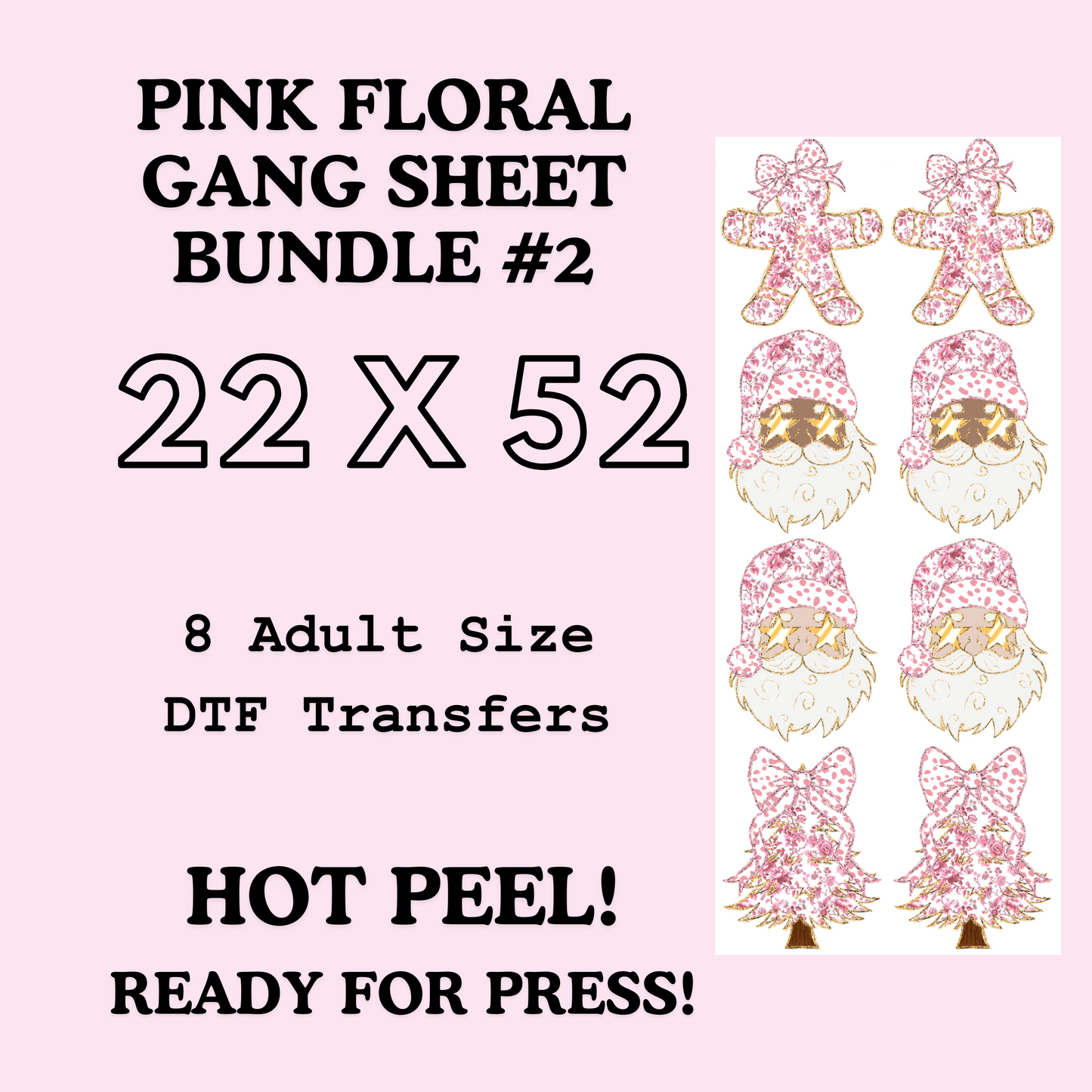 Pink Floral Coquette Bow Gang Sheet Bundle 2