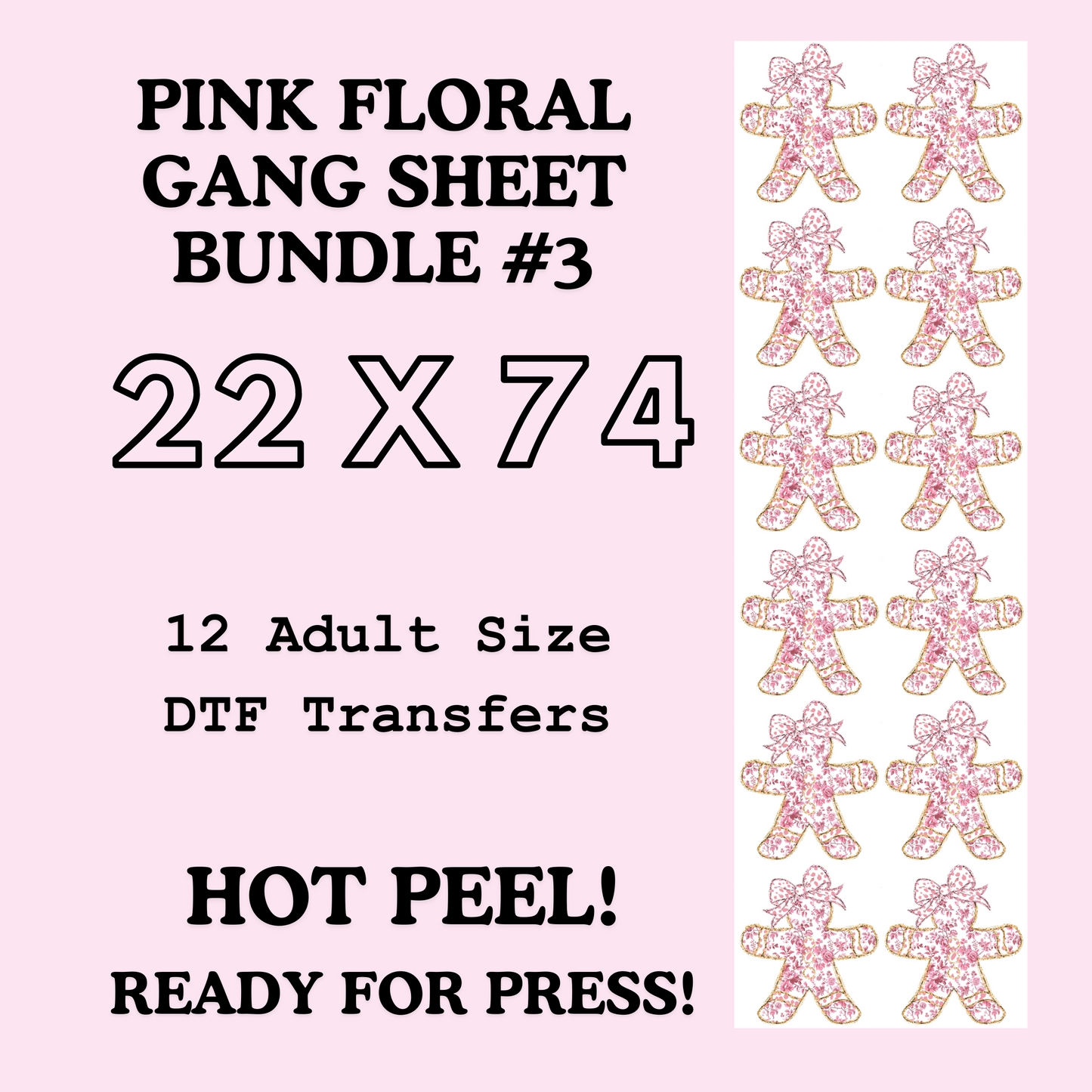 Pink Floral Coquette Bow Gang Sheet Bundle 3