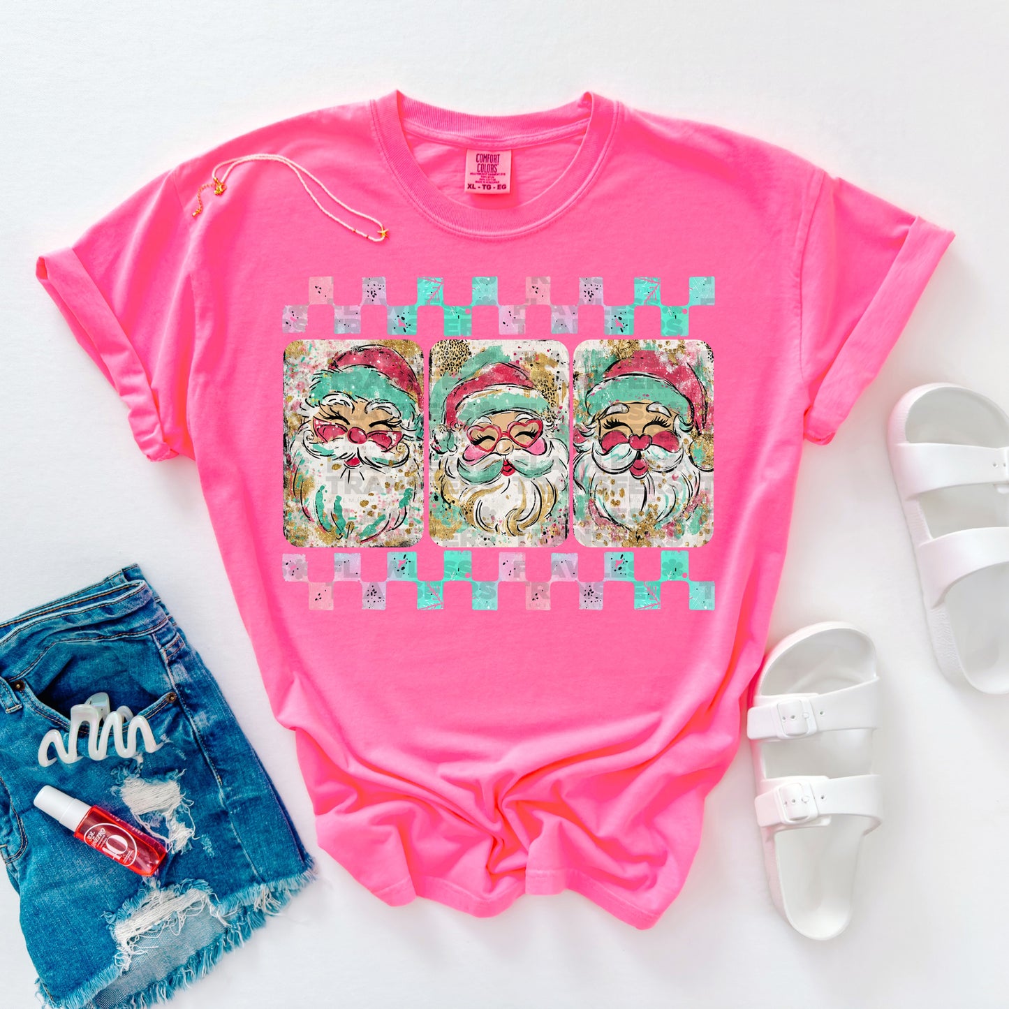 Preppy Christmas Santa Trio Checkered #2942 DTF Transfer