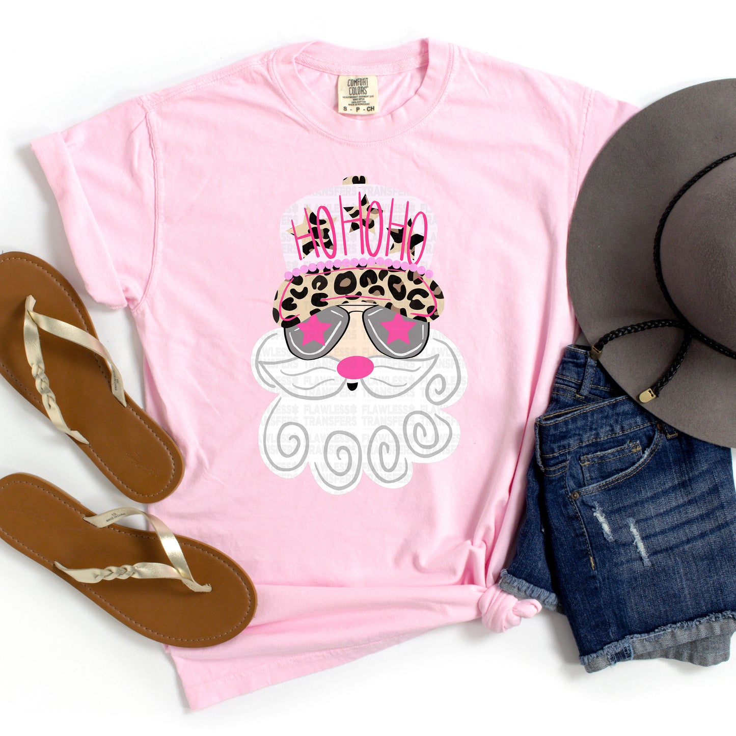 Preppy Santa Pink and Leopard Print DTF Transfer