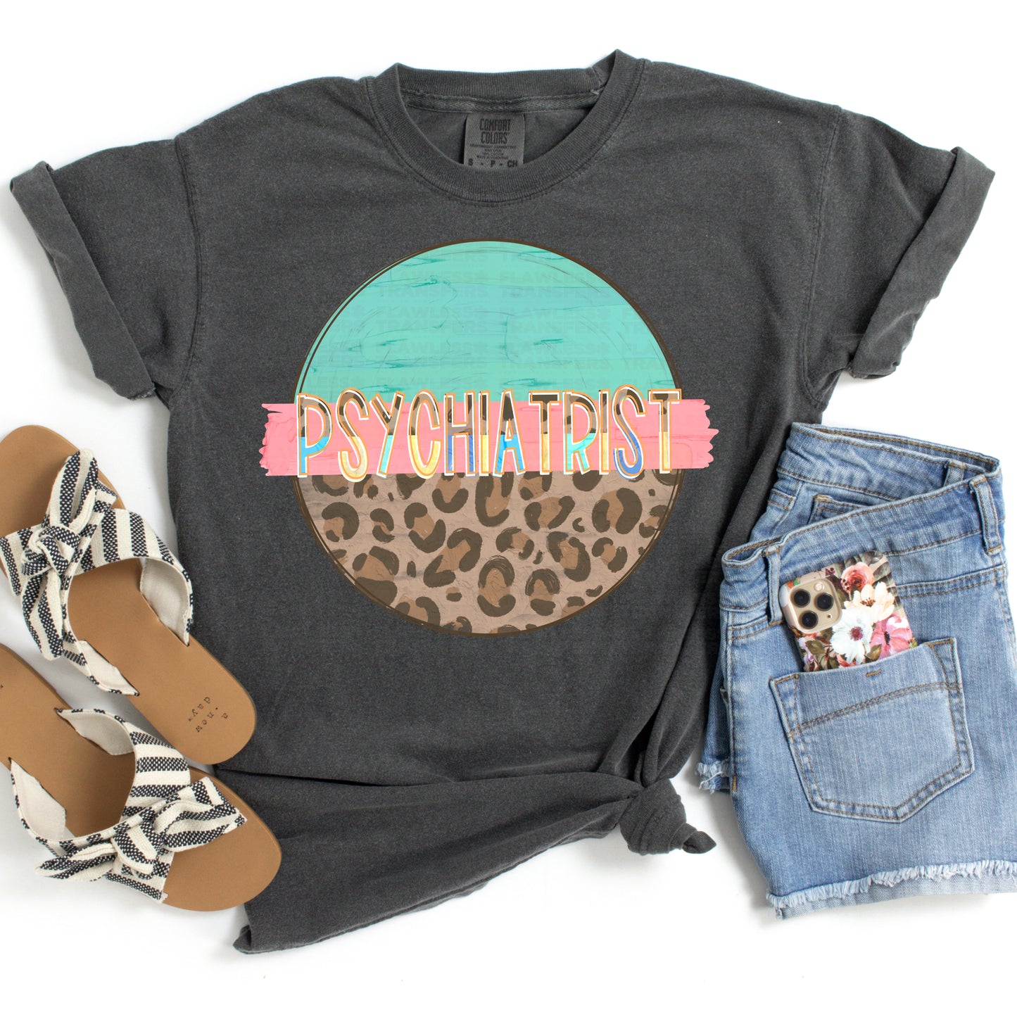 Psychiatrist Round Leopard Print And Mint DTF Transfer