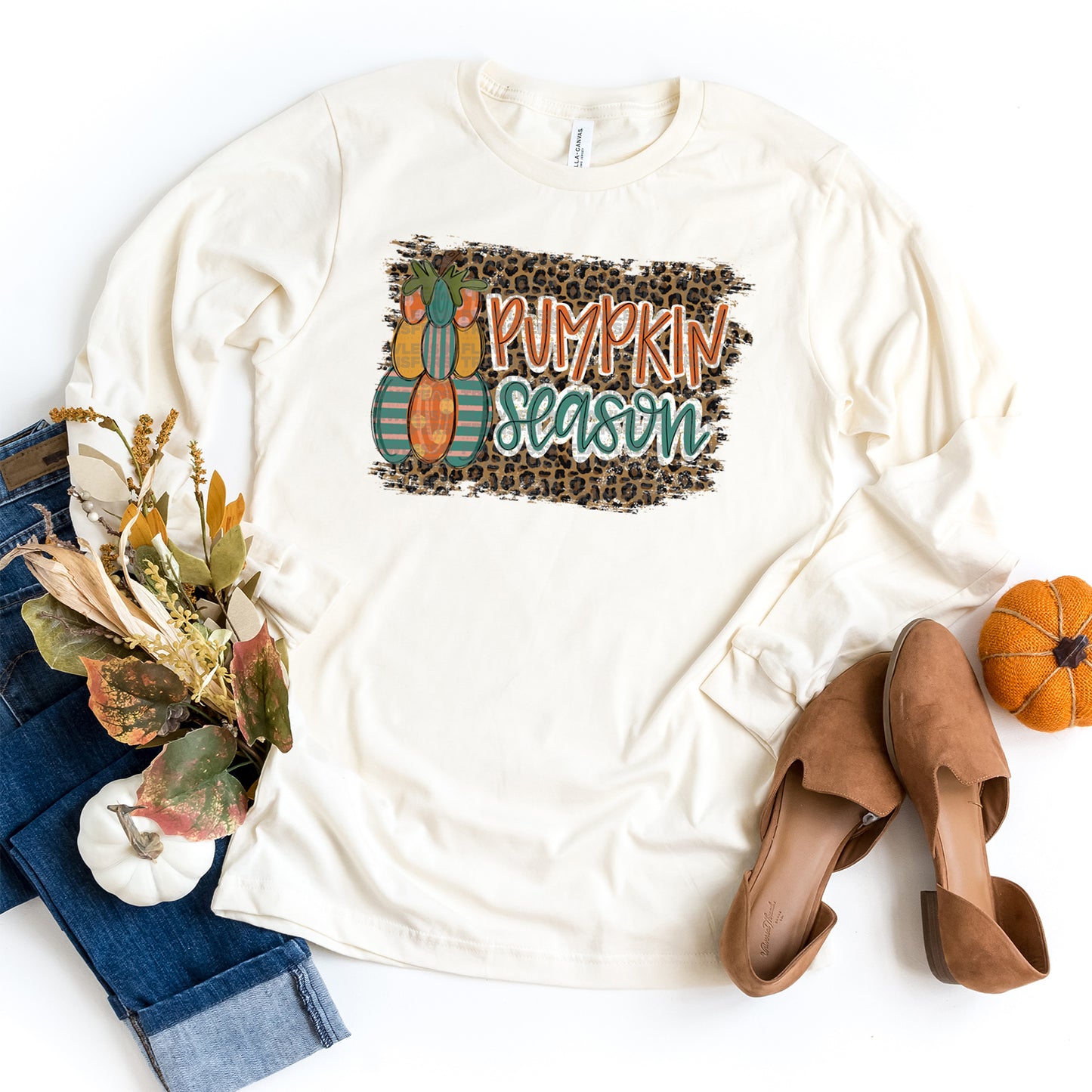 Pumpkin Season - Leopard Print Background DTF Transfer