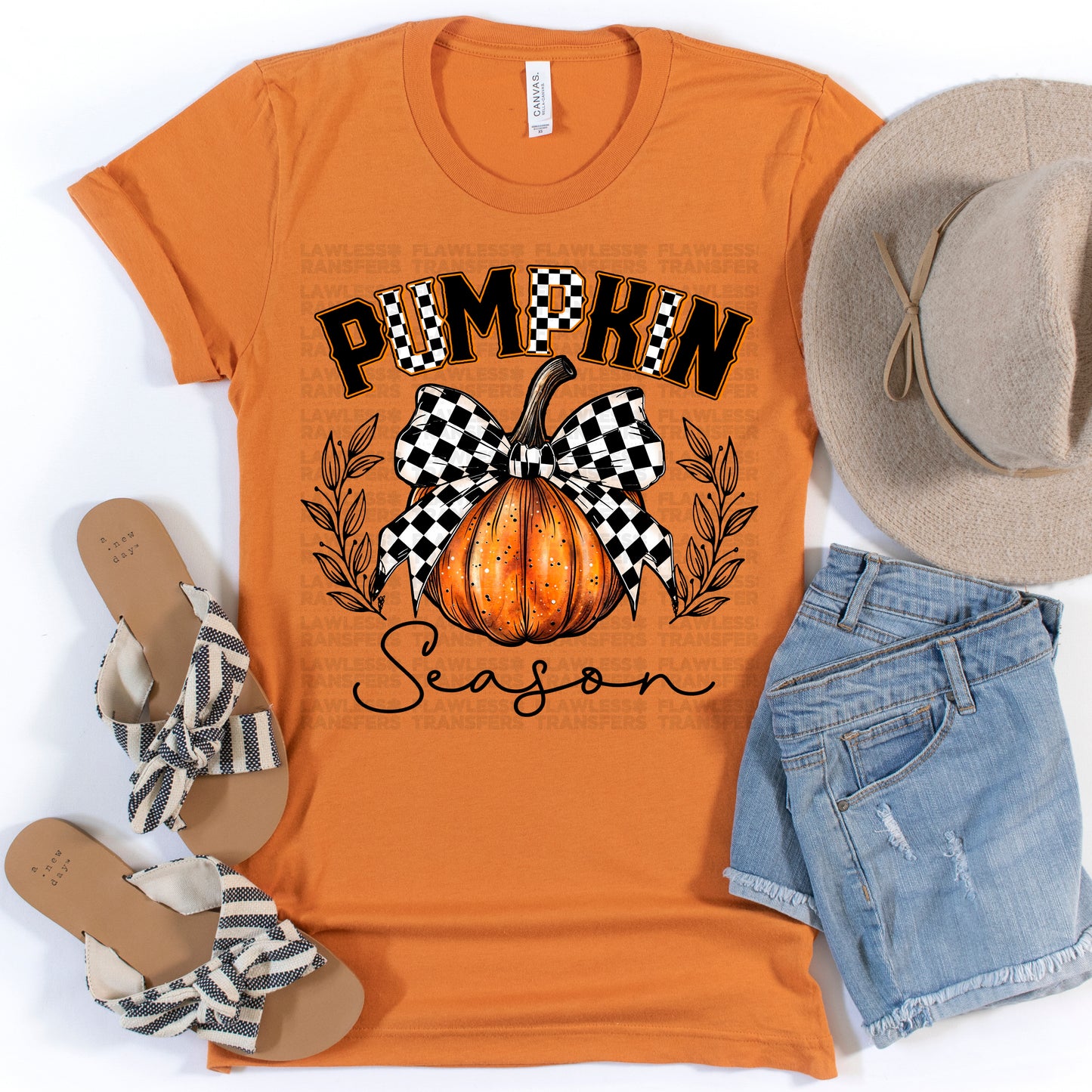 Pumpkin Season Checkered Bow DTF Transfer