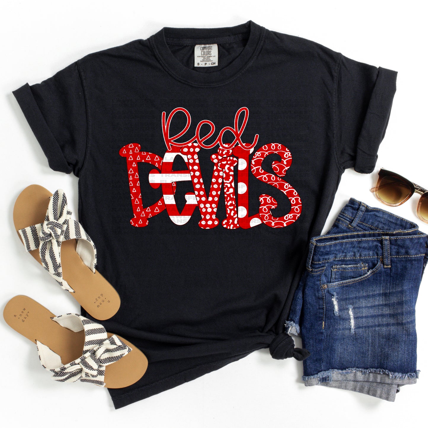 Red Devils Doodle Letters DTF Transfer