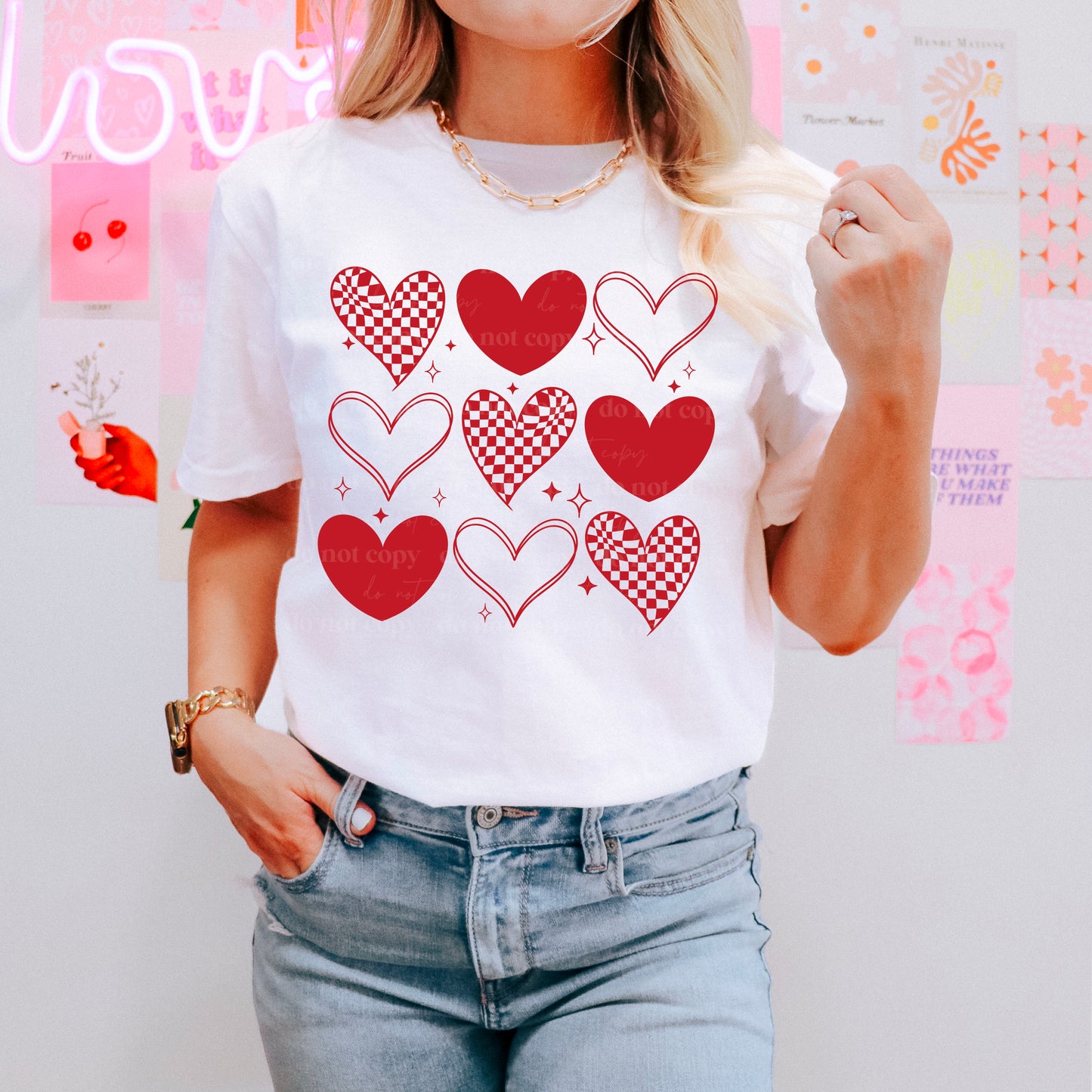 Red heart Grid DTF Transfer