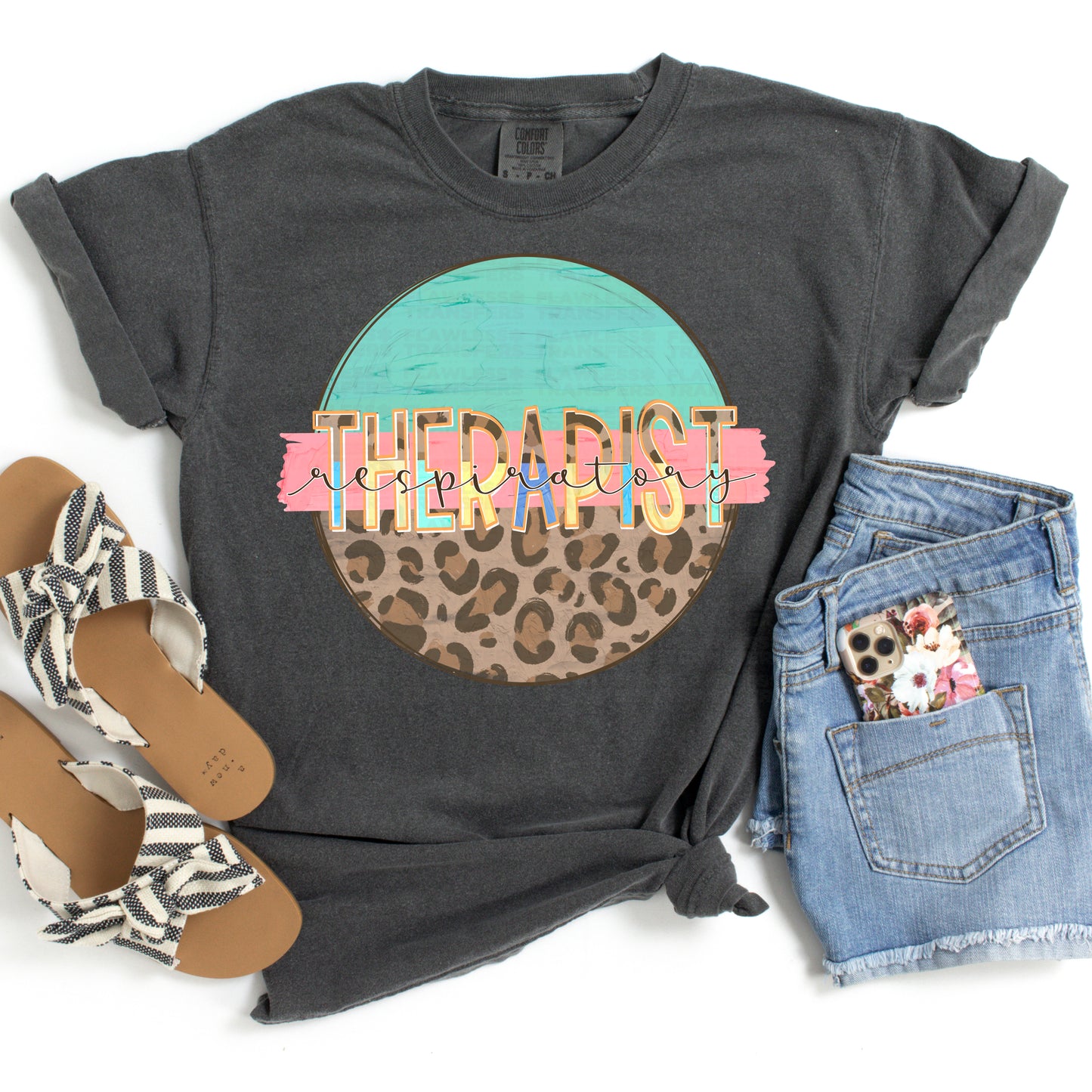 Respiratory Therapist Round Leopard Print And Mint DTF Transfer