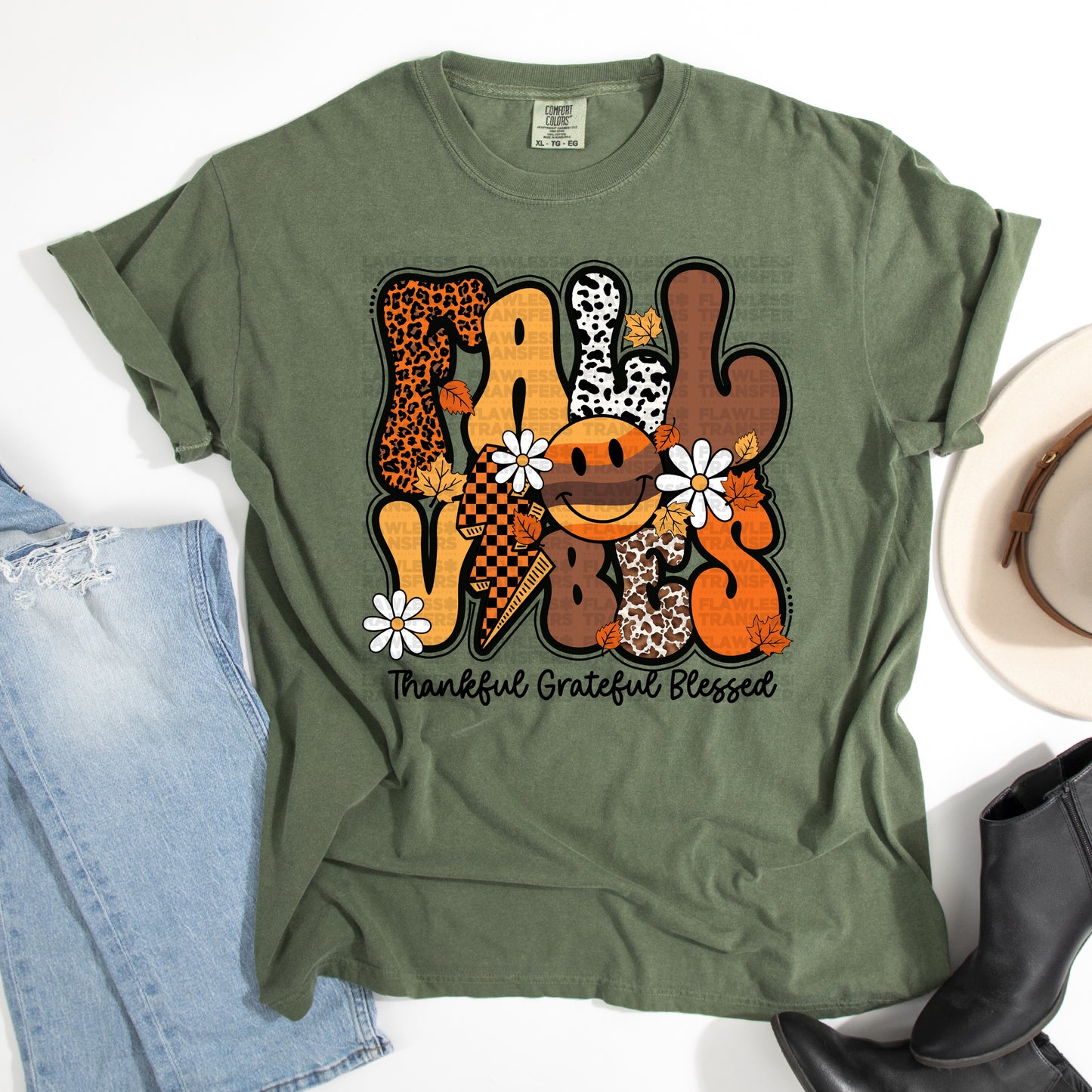 Retro Fall Vibes Thankful Grateful Blessed DTF Transfer