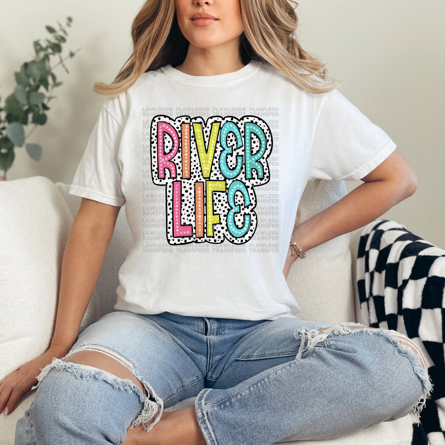 River Life Bright Color Doodle Dalmatian Dots DTF Transfer