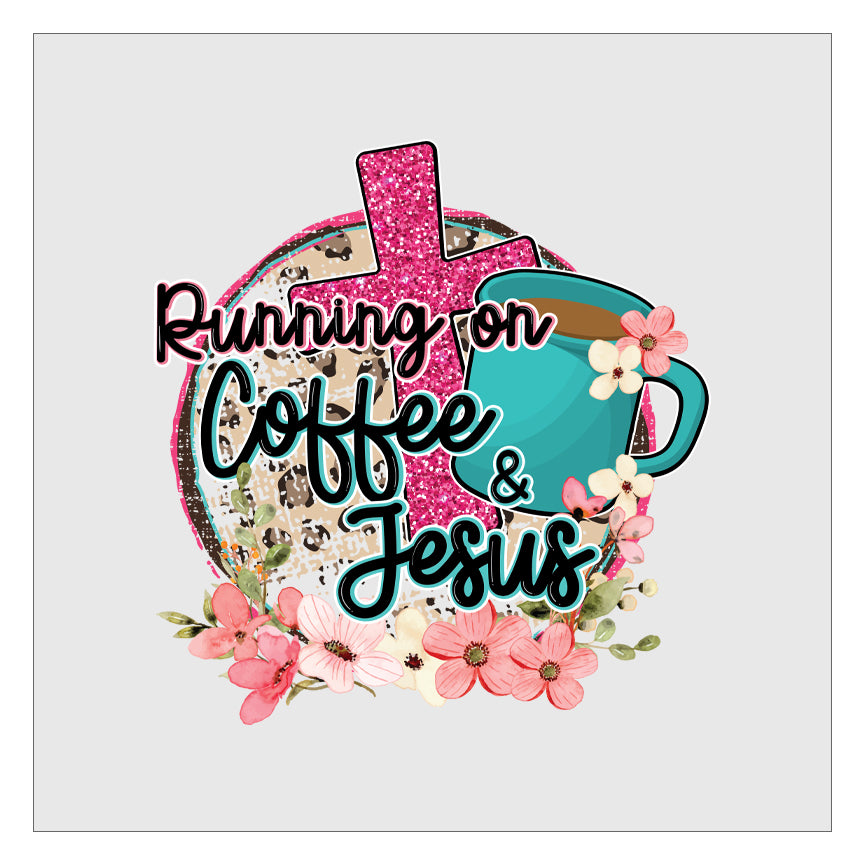 Running On Coffee And Jesus - Round Leopard Print DTF Transfer