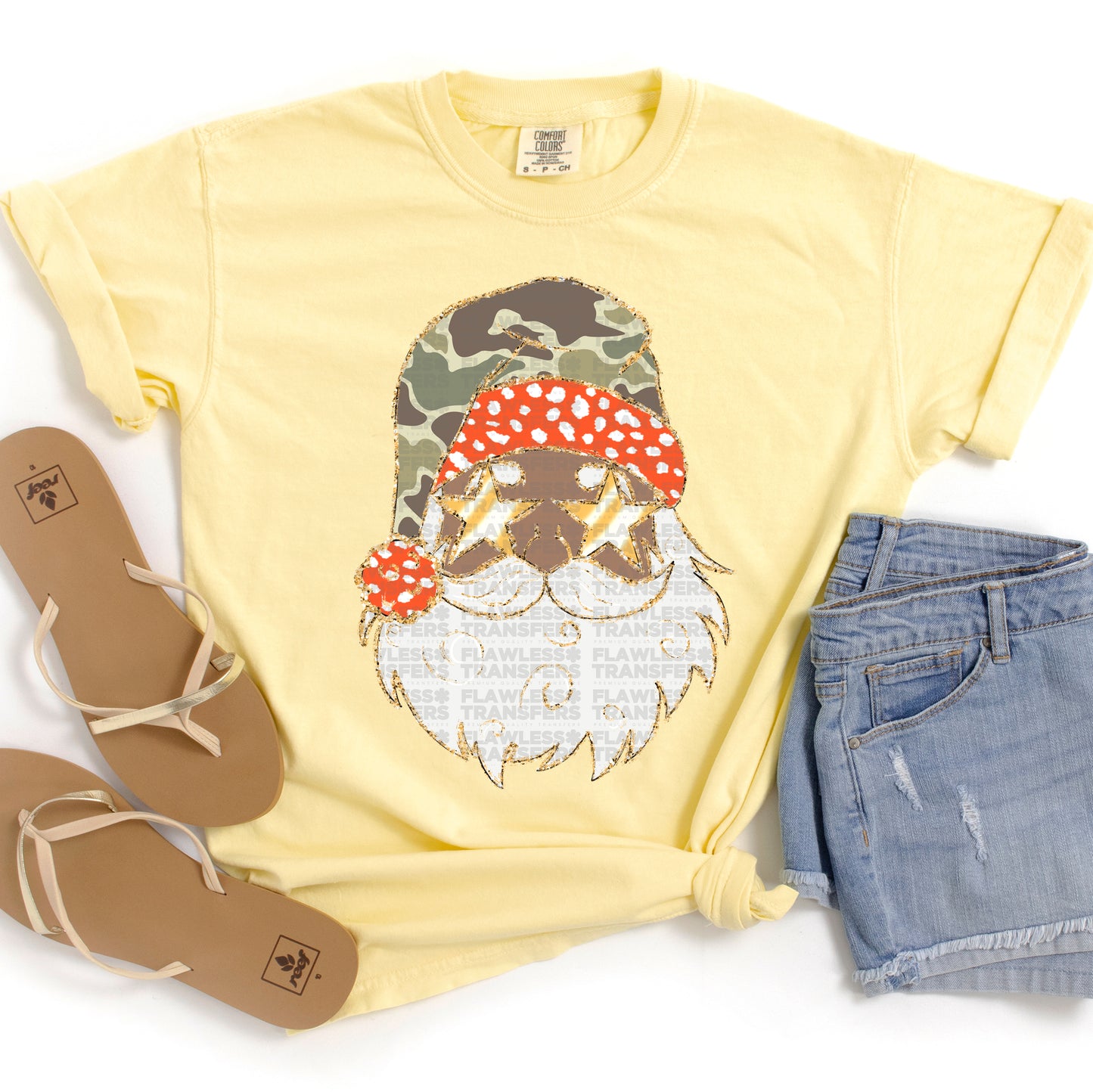 Santa Camo Print Gold Outline - Black Santa Design 2 DTF Transfer