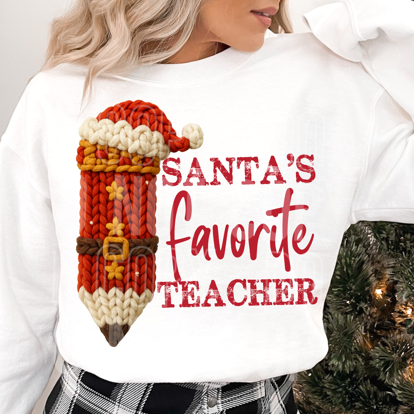 Santas Favorite Teacher Faux Yarn #2724 DTF Transfer