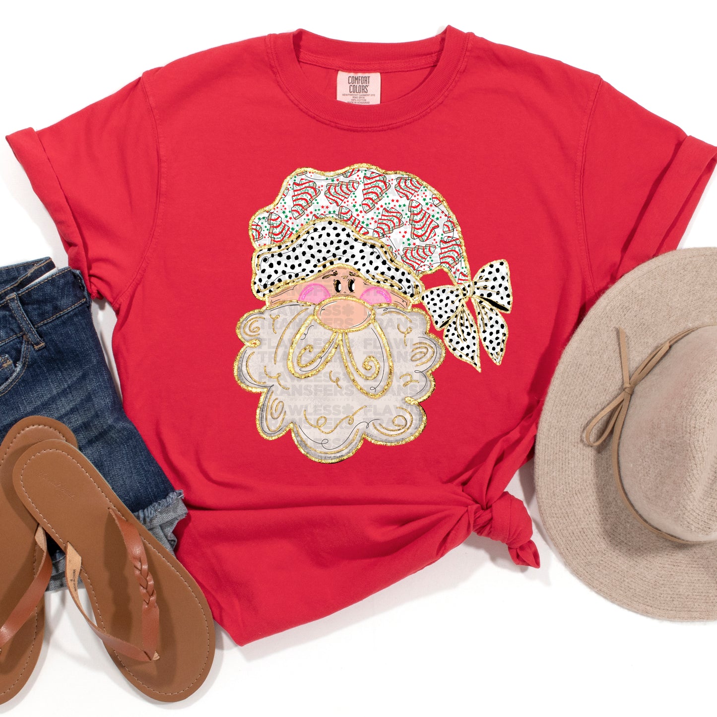 Santa With Christmas Tree Snack Cake Hat DTF Transfer