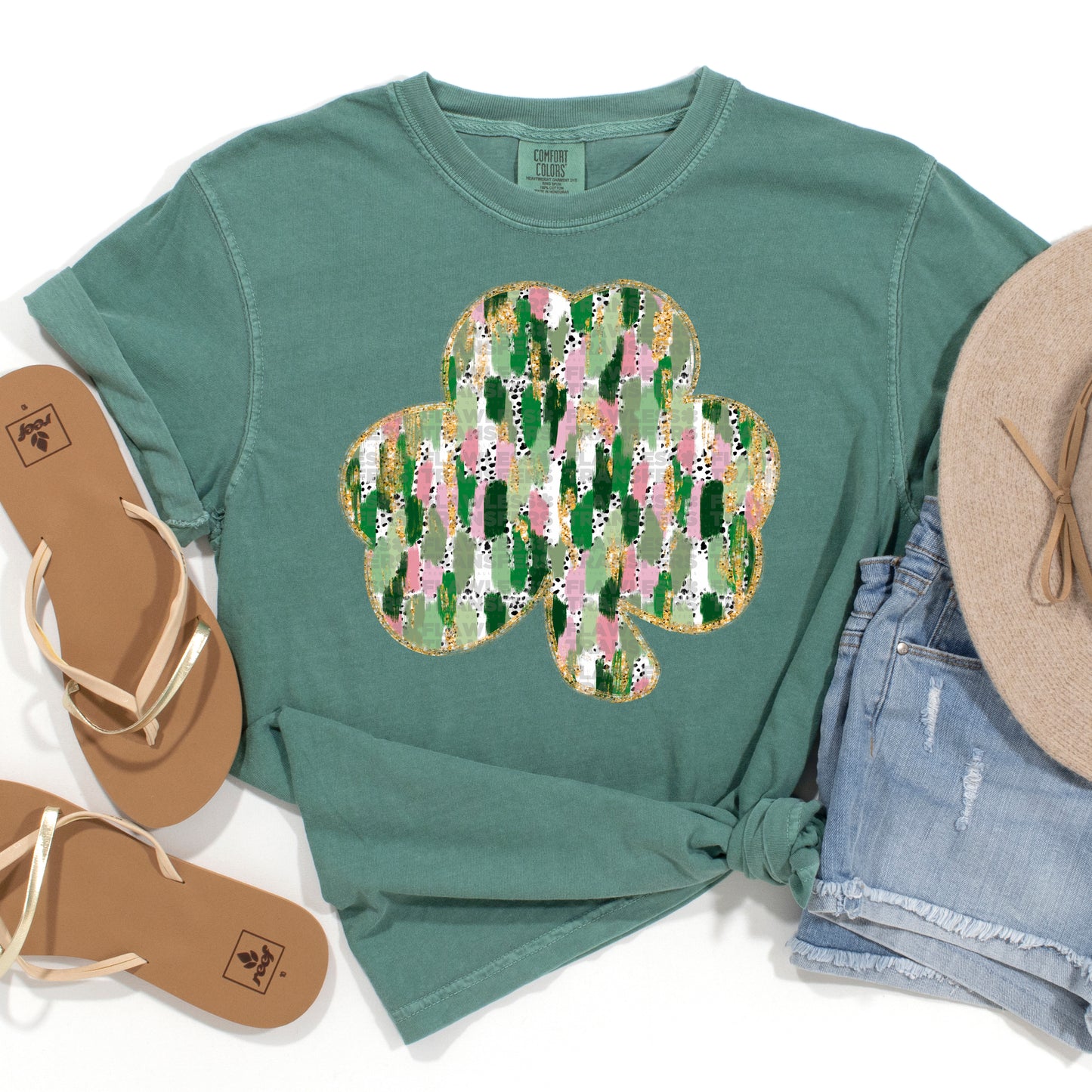 Shamrock Clover Pink And Green Brushstrokes #1183 - DTF Transfers