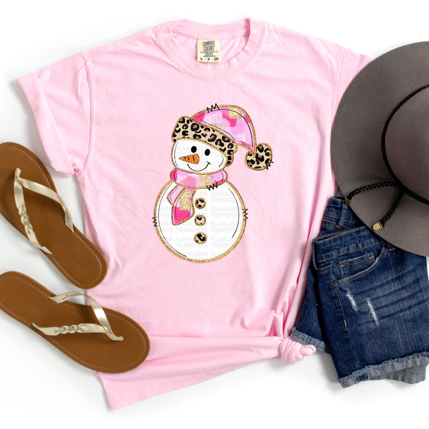 Snowman Pink and Leopard Print DTF Transfer
