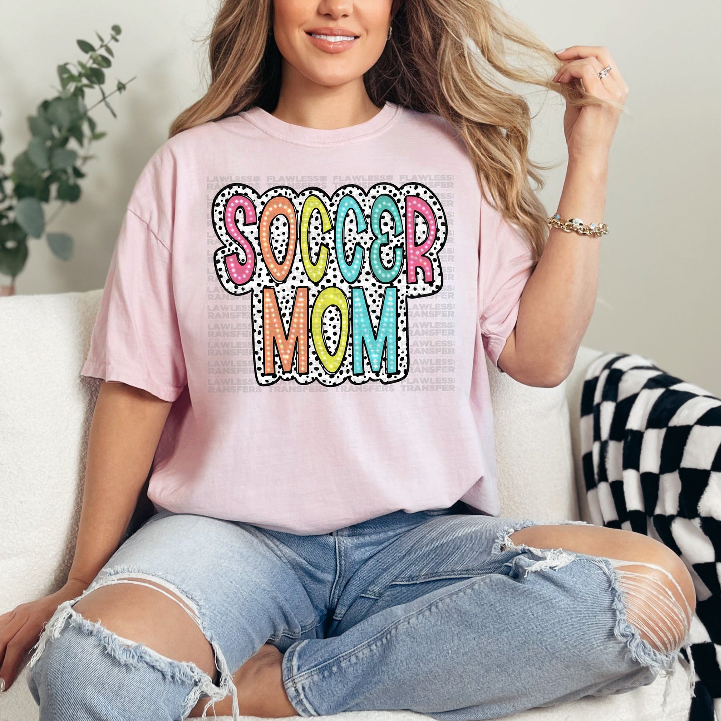 Soccer Mom Bright Color Doodle Dalmatian Dots DTF Transfer