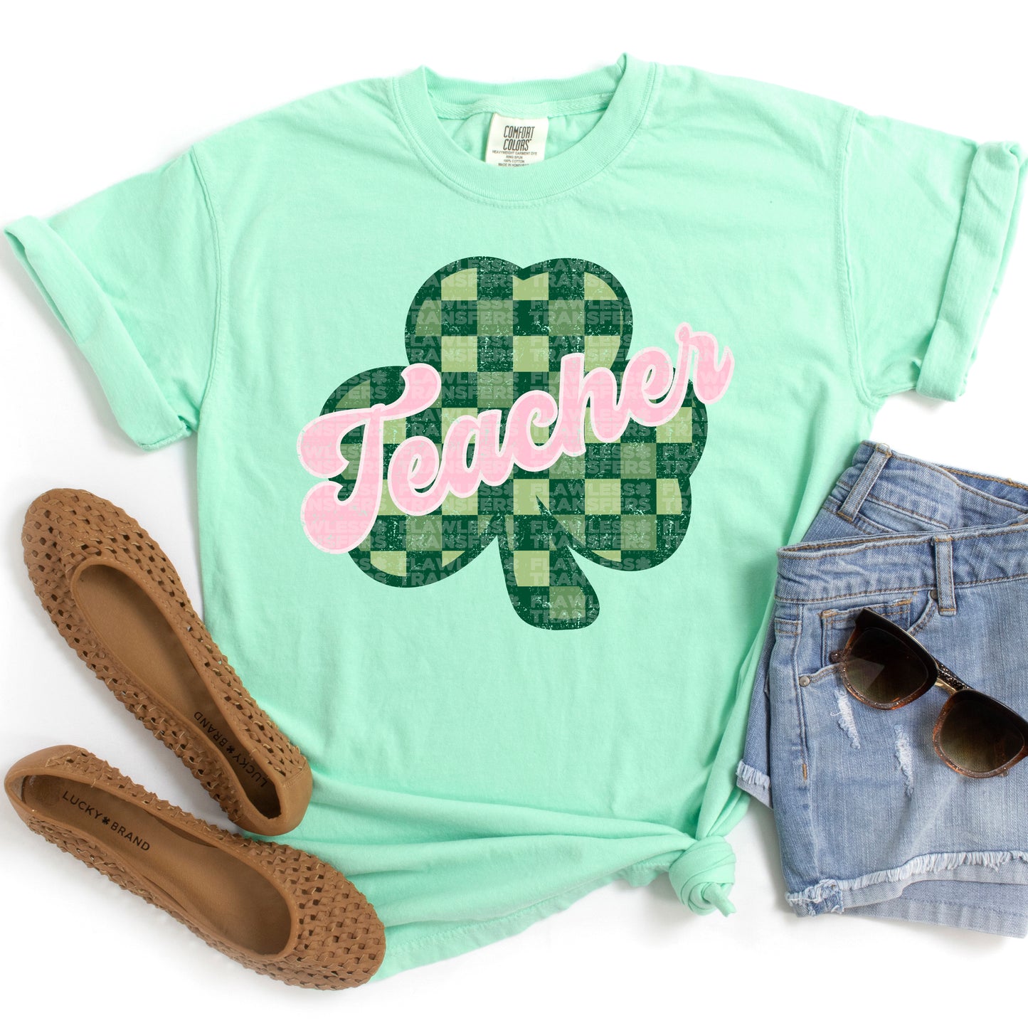 Teacher Distressed Checkered Clover #1178 - DTF Transfers