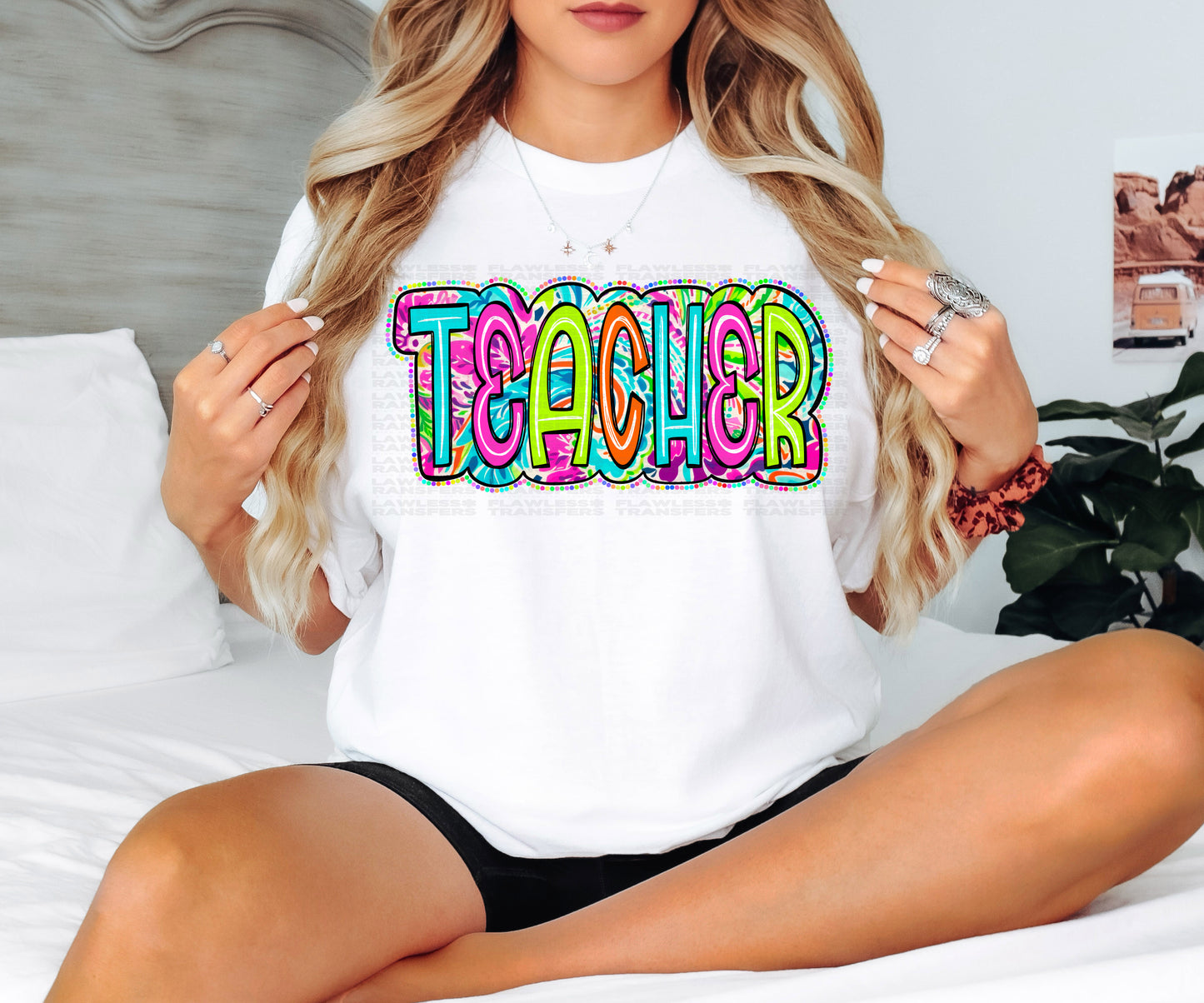 Teacher Scribble Doodle Bright Paisley Colorful Dots DTF Transfer