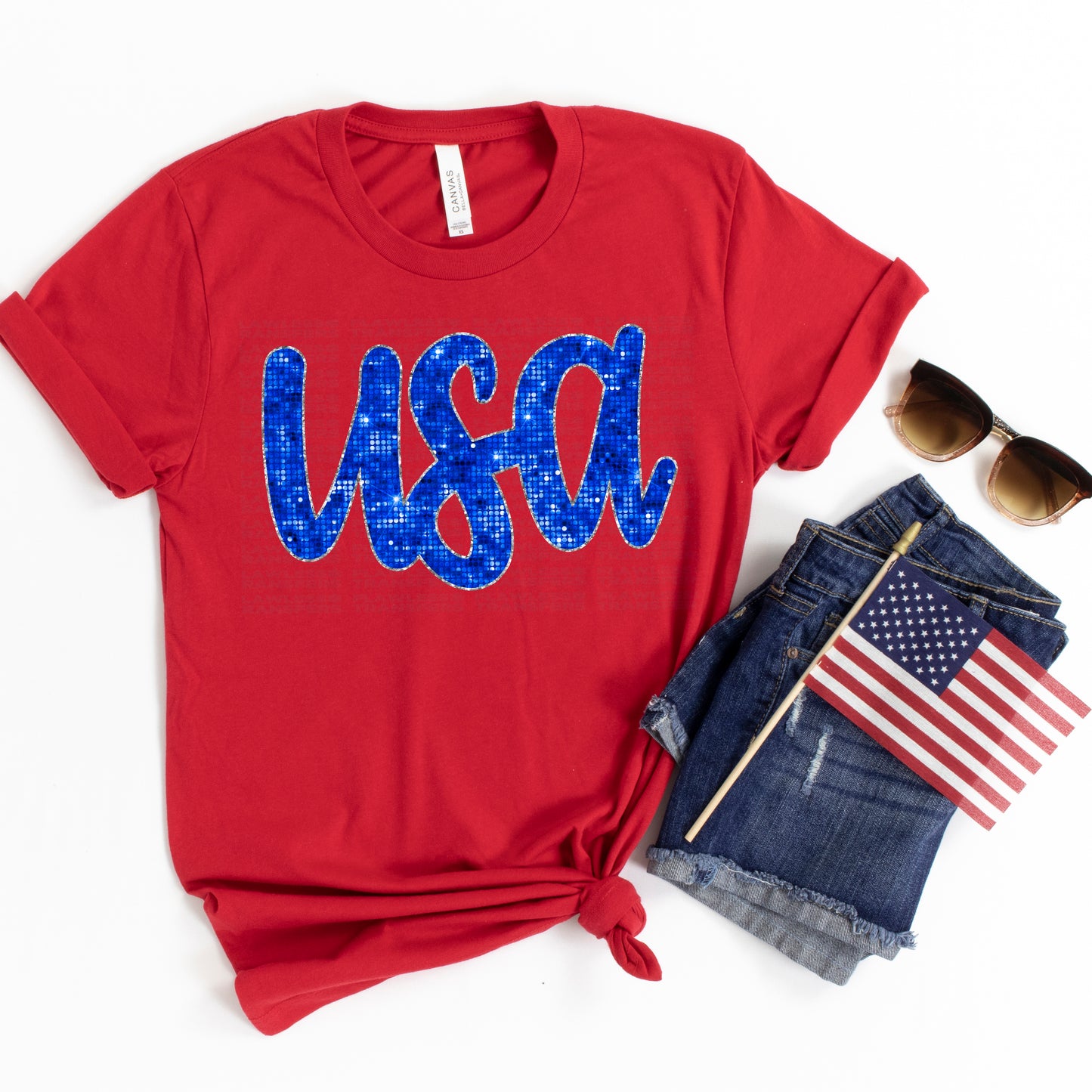 USA Faux Sequins - Blue With Silver Outline DTF Transfer