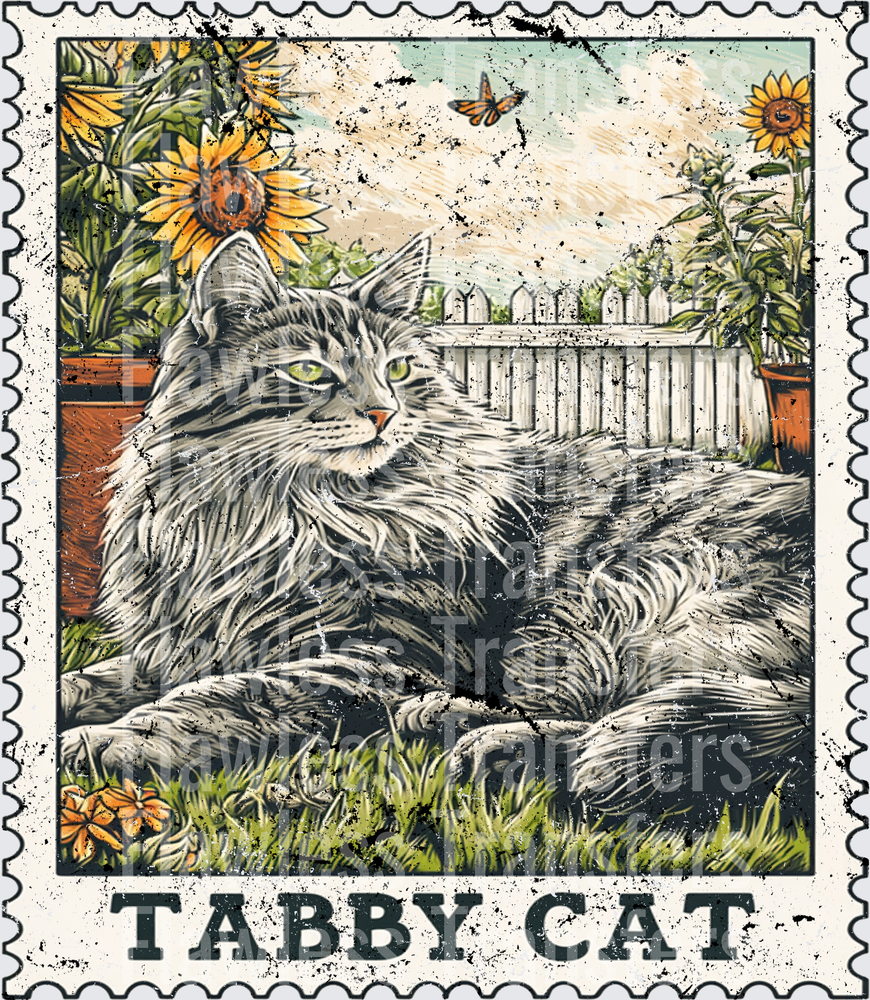 Gray Tabby Cat Vintage Stamp #4176