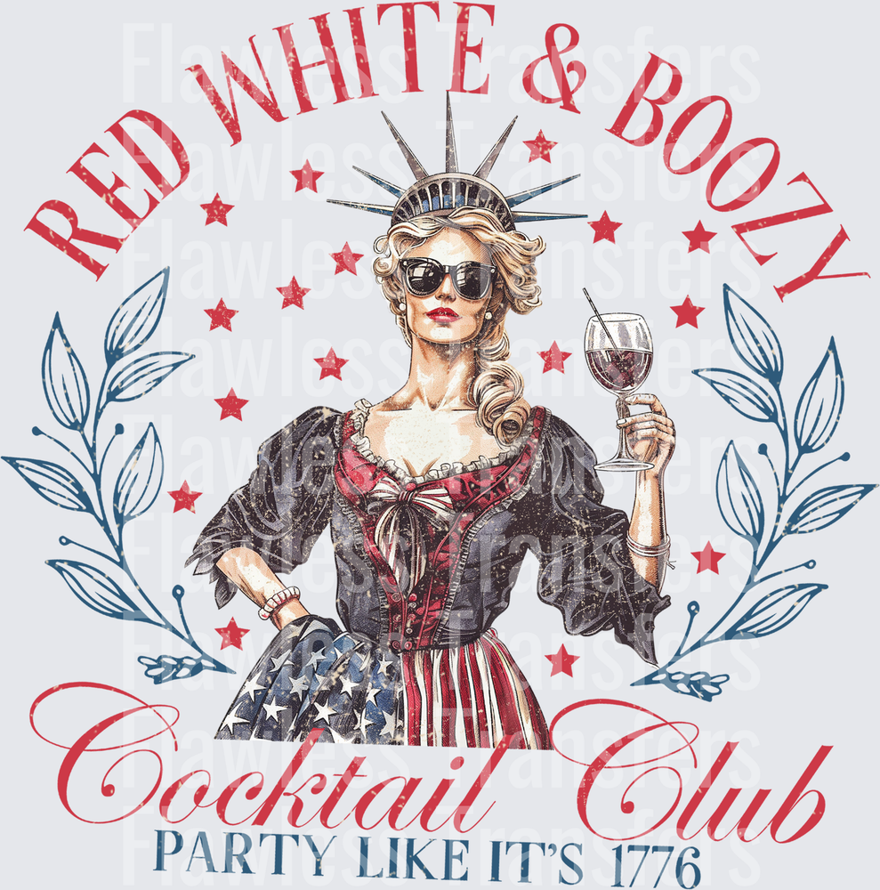Red White And Boozy Cocktail Club #0070 DTF Transfer - Raw Image