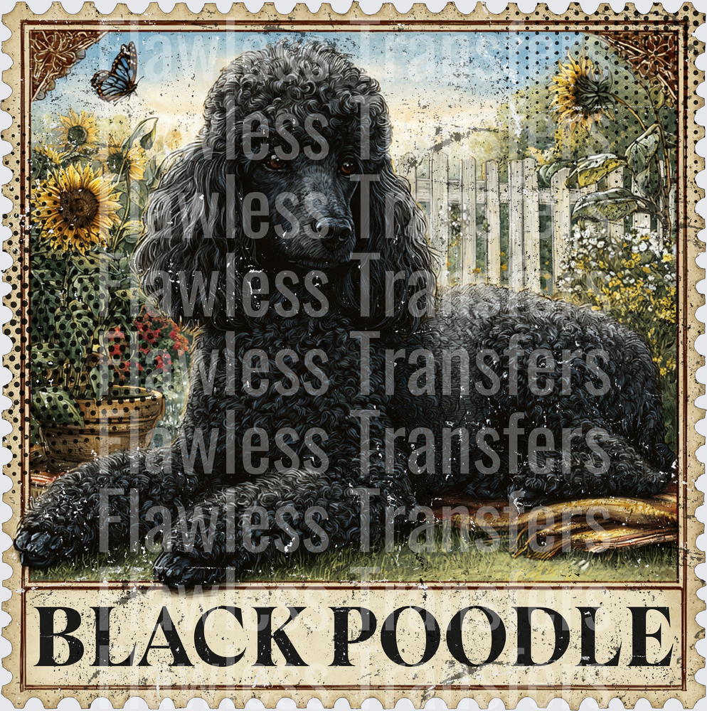 Black Poodle Vintage Stamp #4190