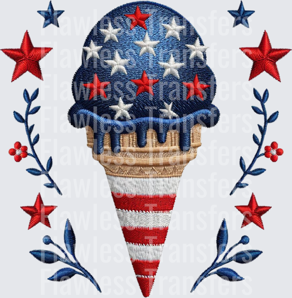 Patriotic Ice Cream Faux Embroidered #0068 DTF Transfer - Raw Image