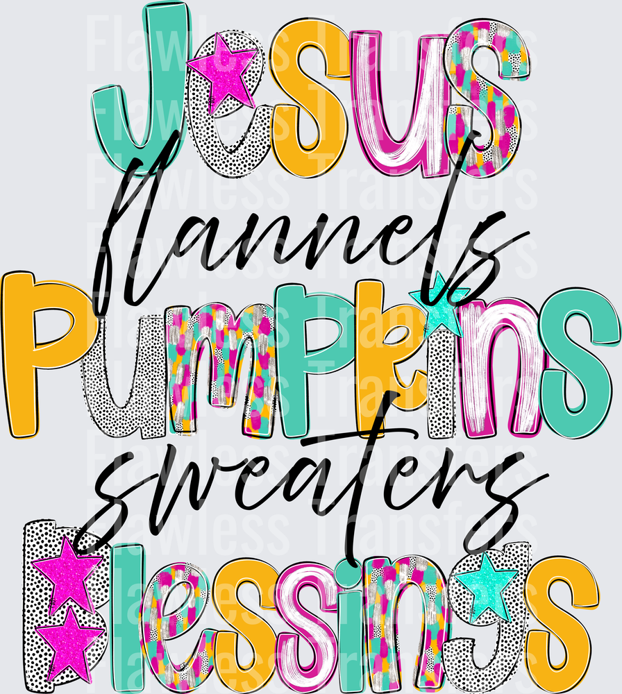 Jesus Flannels Pumpkins Sweaters Blessings #0228