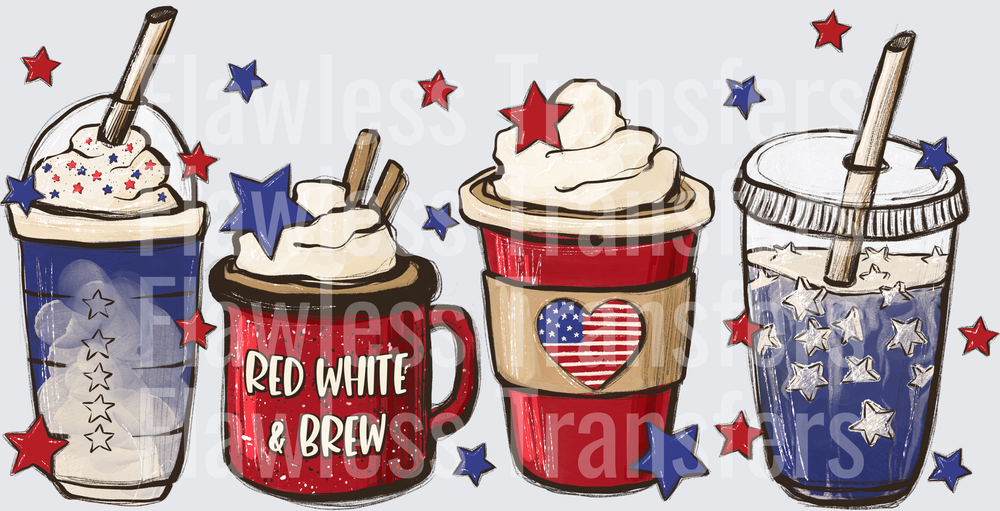 Red White And Brew Coffee Latte #0071 DTF Transfer - Raw Image