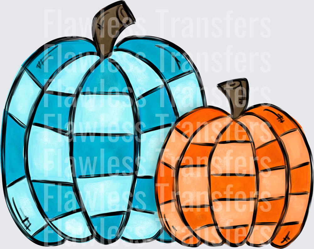 Blue Orange Checkered Pumpkins #0128