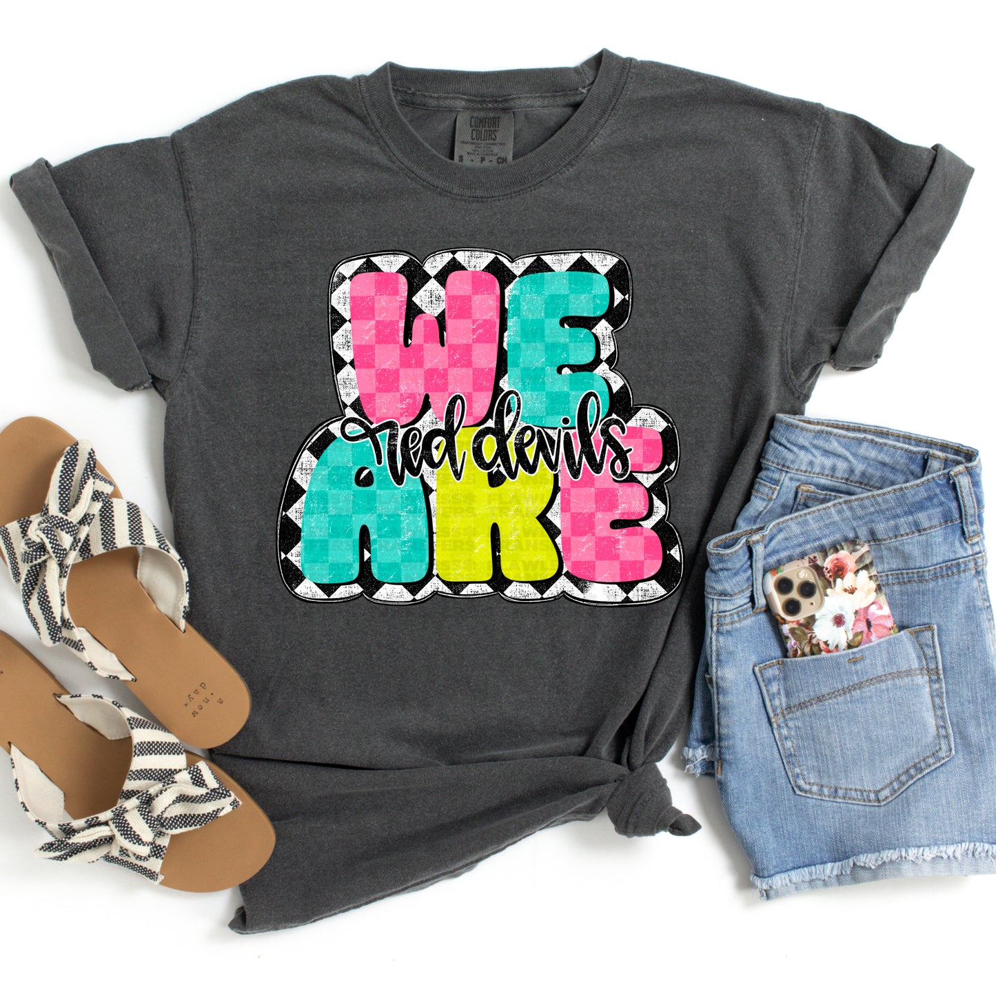 We Are Red Devils Colorful Checkered DTF Transfer