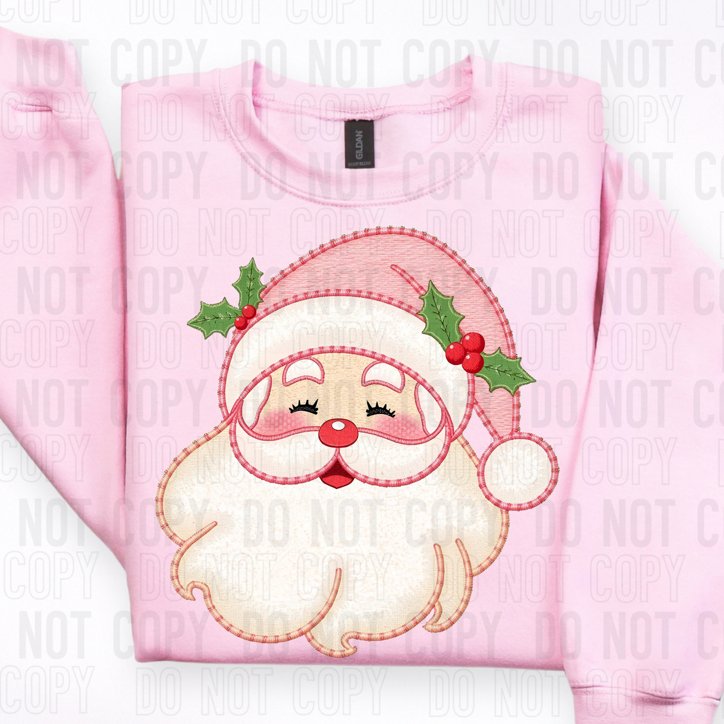 White Santa Pink Hat Faux Embroidered #2580 DTF Transfer