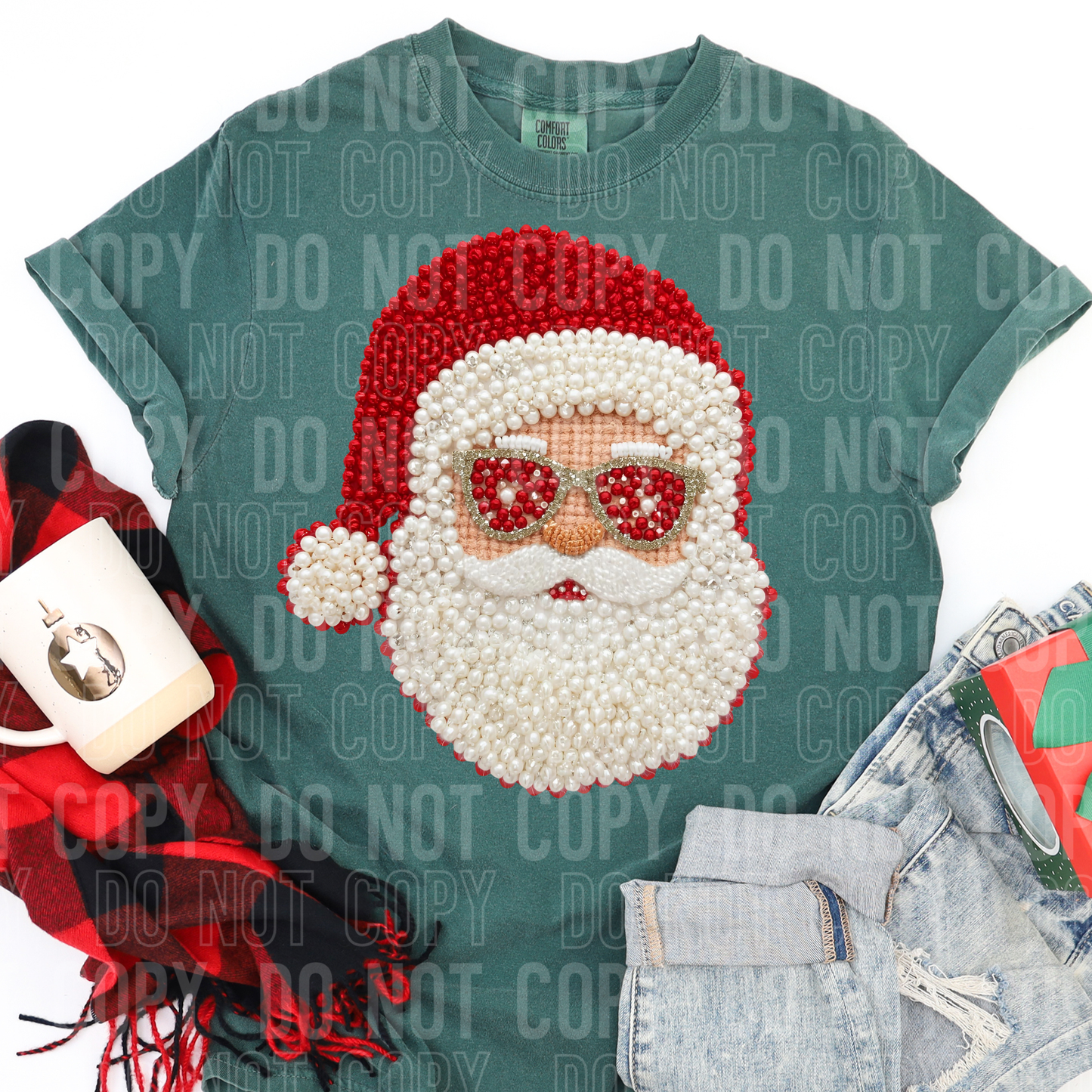 White Santa Pink Hat Faux Pearls #2582 DTF Transfer