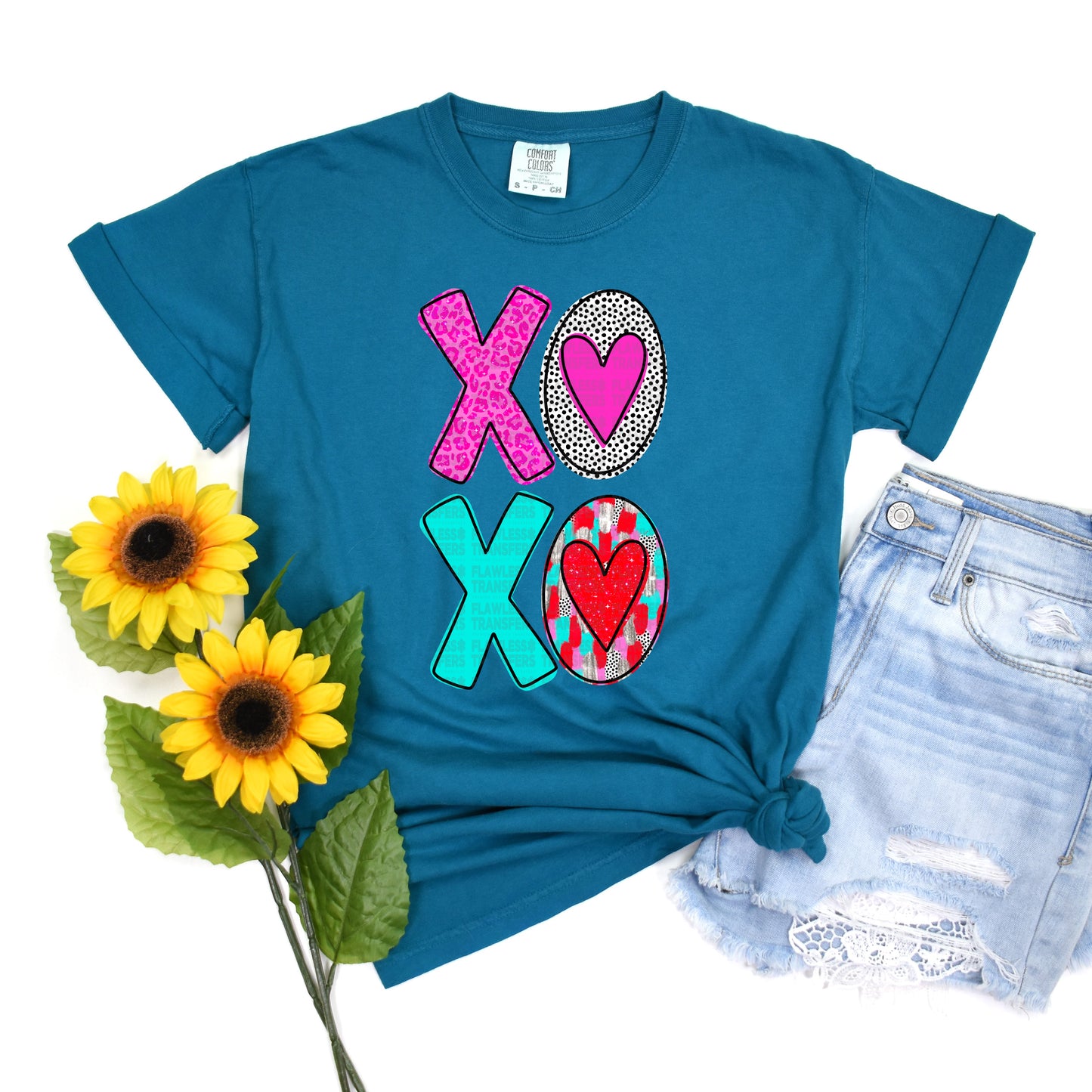 XOXO Pink Teal Red DTF Transfer