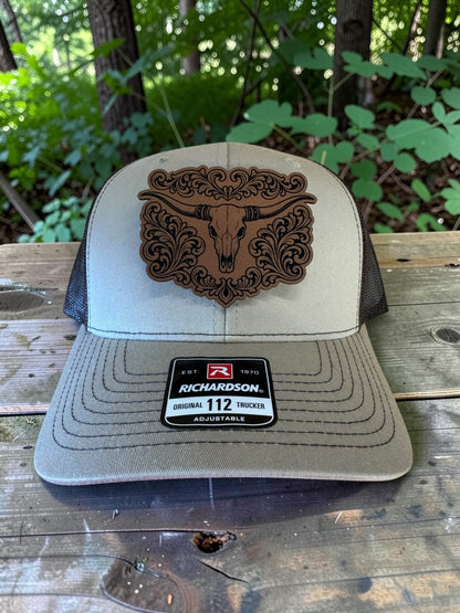 Longhorn Laser Engraved Leather Hat Patch