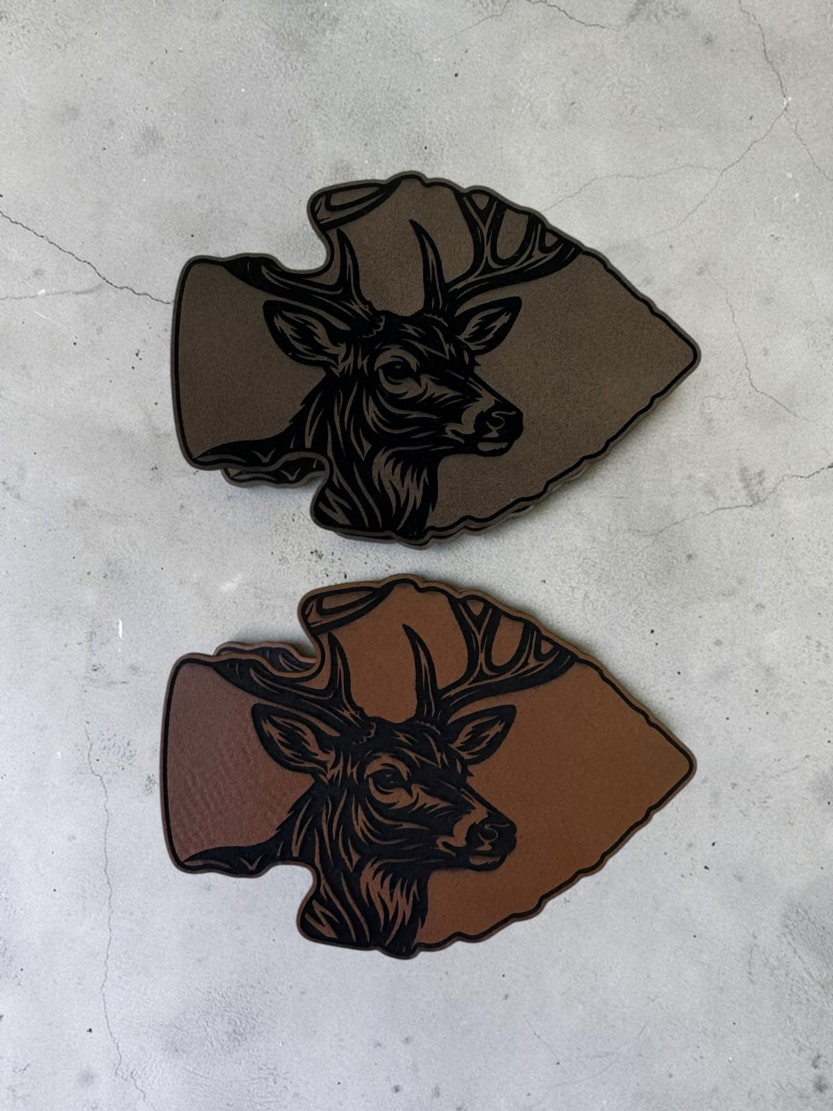 Deer Arrowhead Laser Engraved Leather Hat Patch