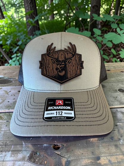 Deer Buck Laser Engraved Leather Hat Patch