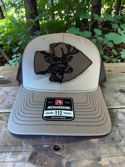 Deer Arrowhead Laser Engraved Leather Hat Patch
