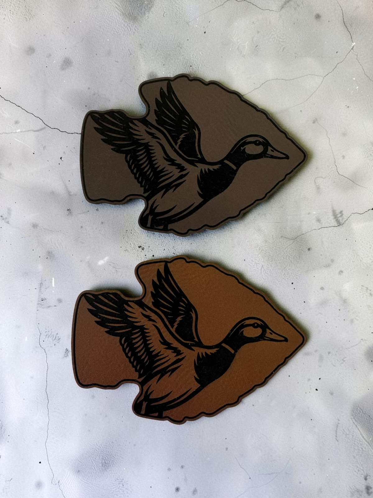 Duck Arrowhead Laser Engraved Leather Hat Patch