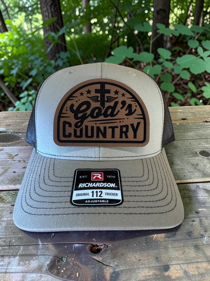 God's Country Laser Engraved Leather Hat Patch