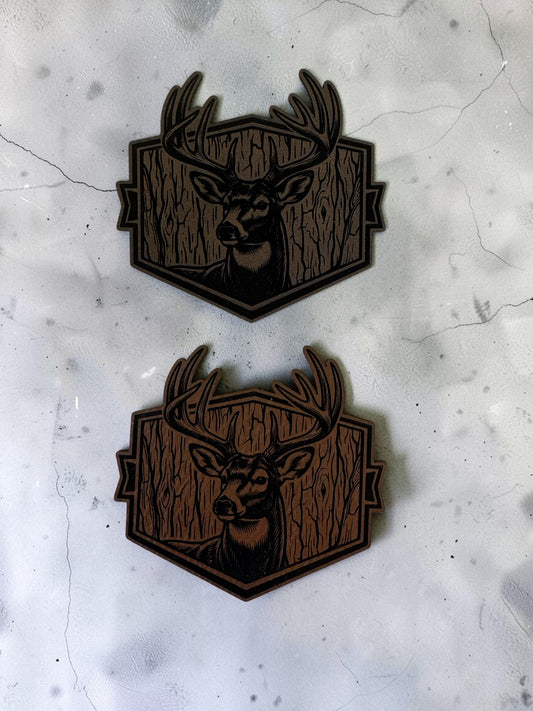 Deer Buck Laser Engraved Leather Hat Patch