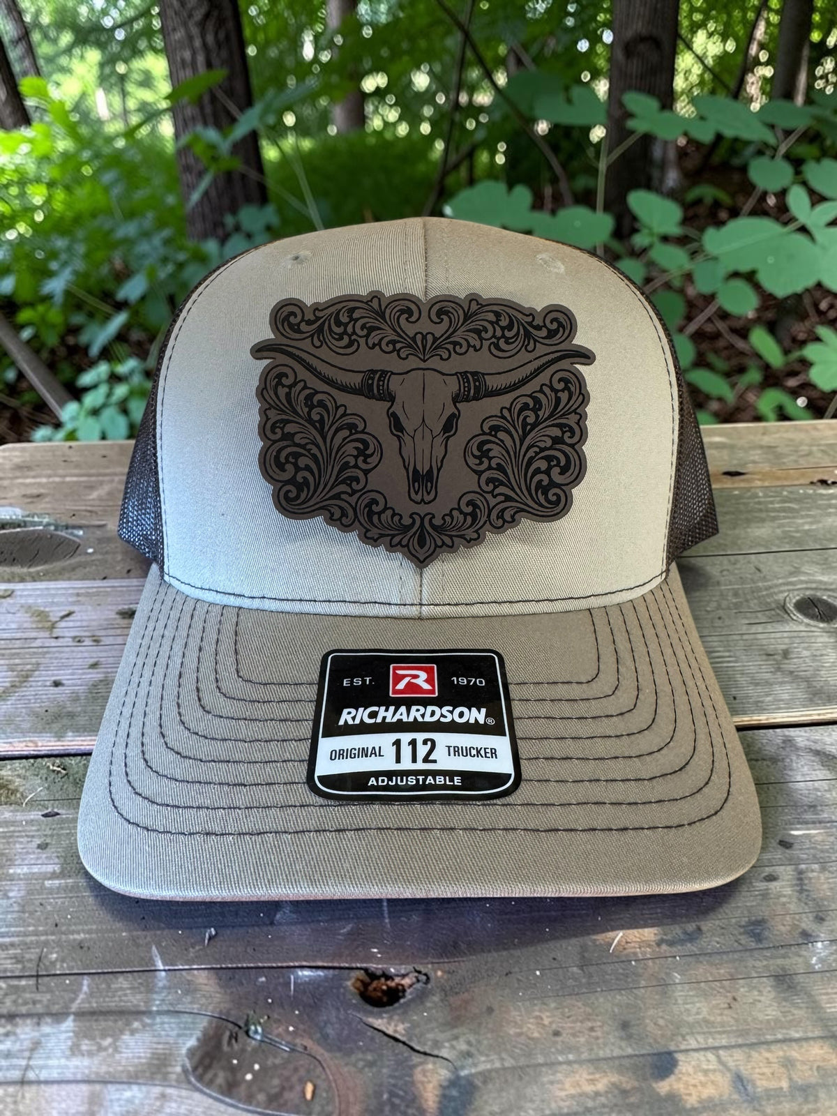 Longhorn Laser Engraved Leather Hat Patch
