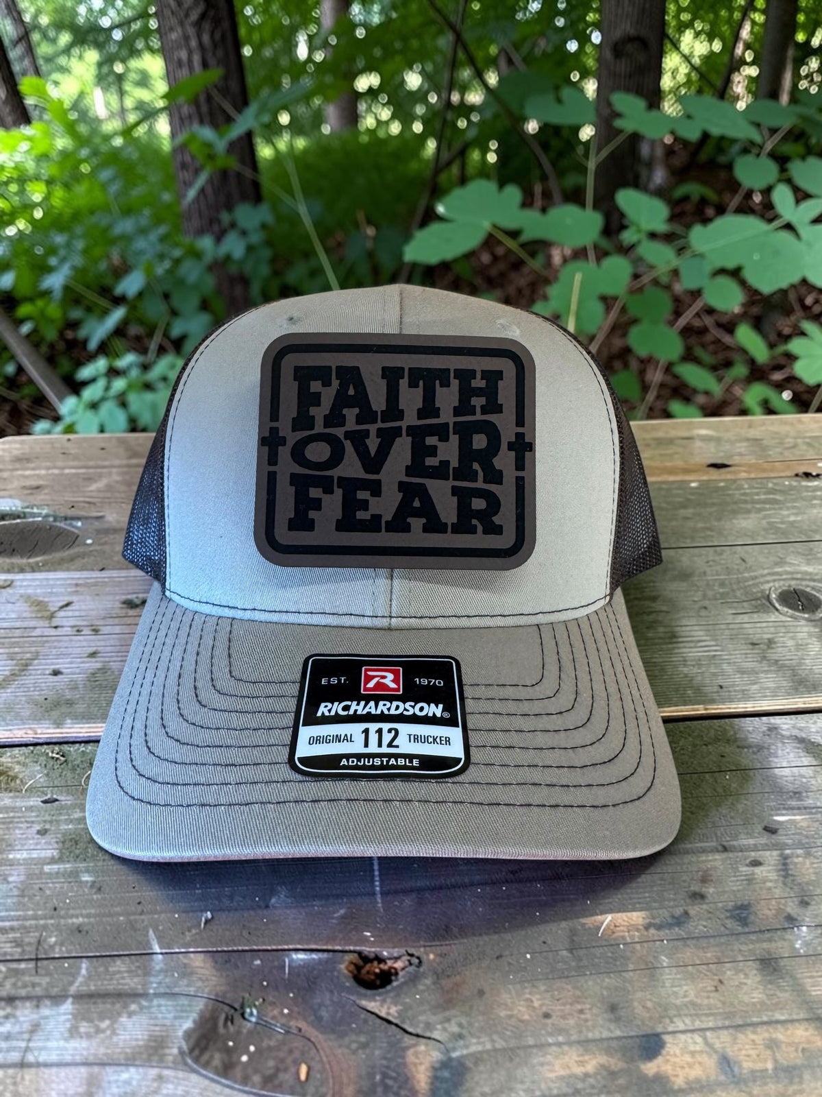 Faith Over Fear Laser Engraved Leather Hat Patch