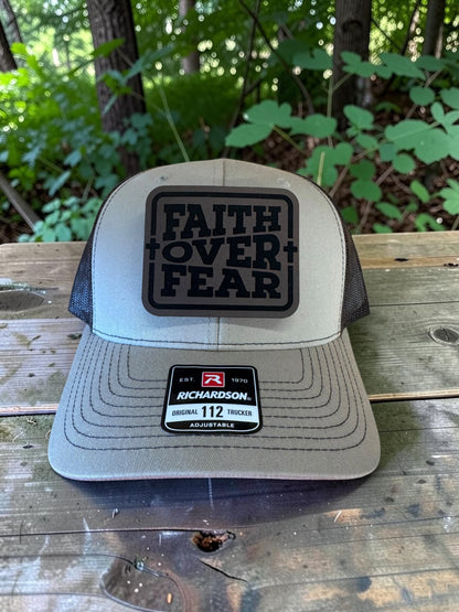 Faith Over Fear Laser Engraved Leather Hat Patch