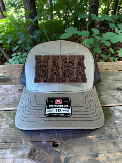 Mama Laser Engraved Leather Hat Patch