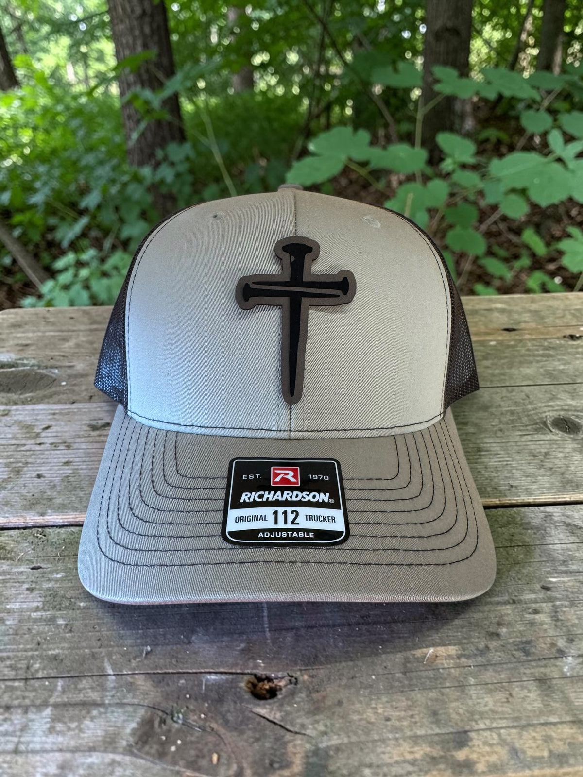Nail Cross Laser Engraved Leather Hat Patch