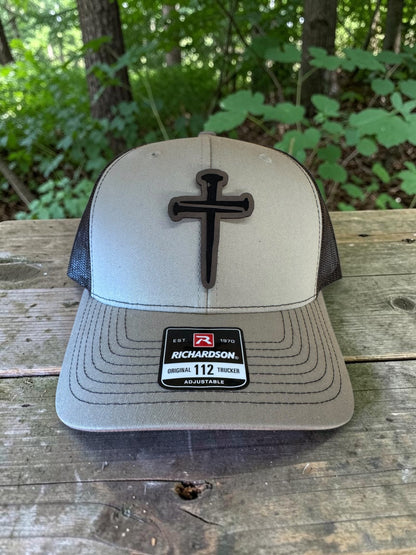 Nail Cross Laser Engraved Leather Hat Patch