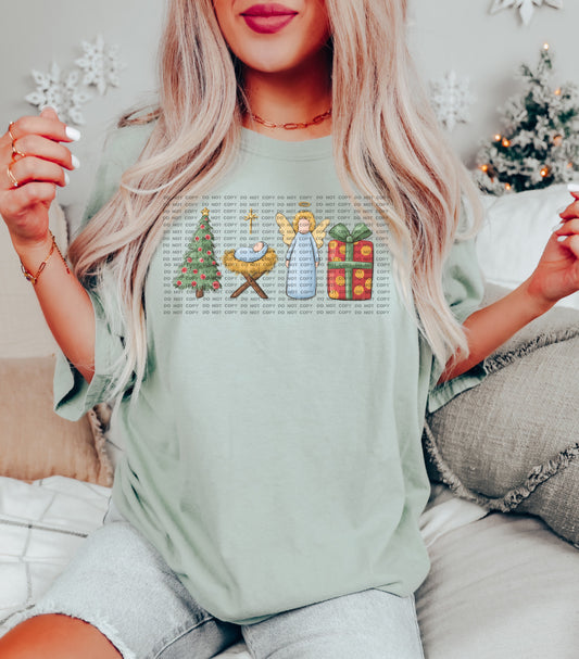 Christmas Tree Baby Jesus Angel Present DTF Transfer