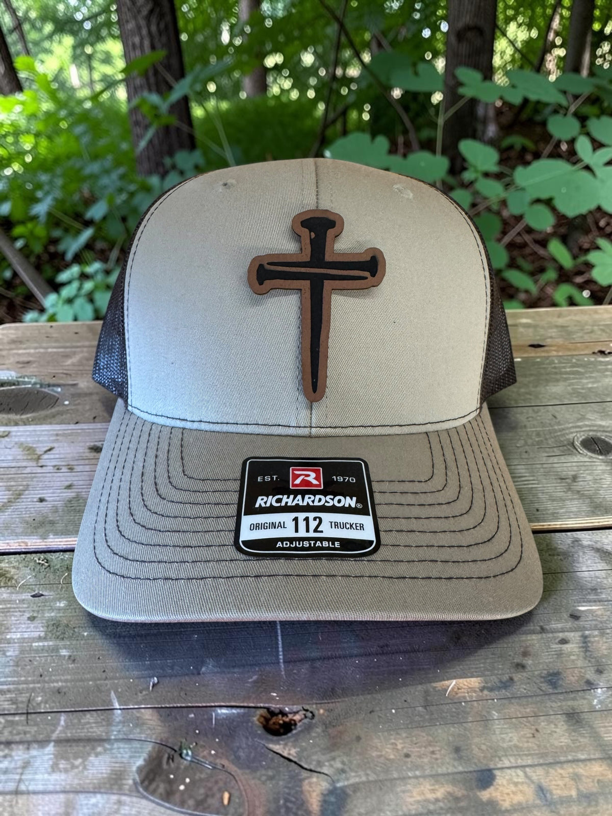 Nail Cross Laser Engraved Leather Hat Patch